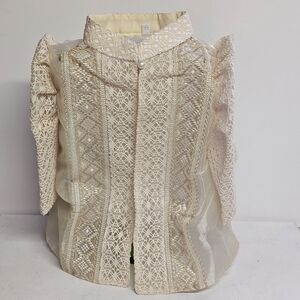 Cream Filipiniana Butterfly Sleeve Lace Formal Blouse Sheer Vintage